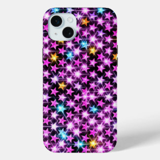 Mooie kleurrijke paarse glanzende sterren iPhone 15 mini hoesje