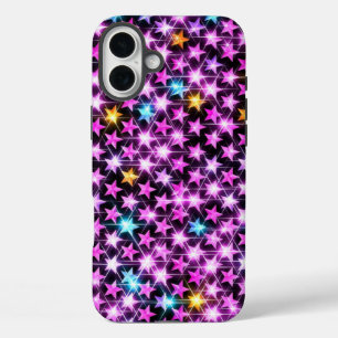 Mooie kleurrijke paarse glanzende sterren iPhone 16 plus hoesje