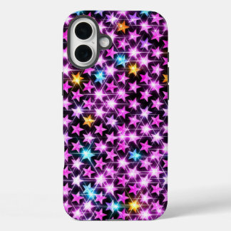Mooie kleurrijke paarse glanzende sterren iPhone 16 plus hoesje