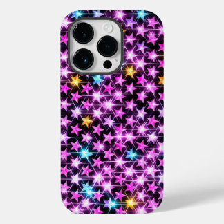 Mooie kleurrijke paarse glanzende sterren Case-Mate iPhone 14 pro hoesje