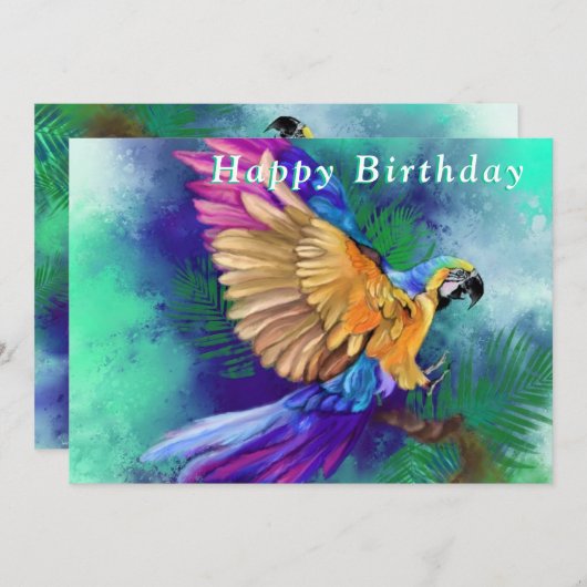 Mooie Kleurrijke Papegaai - Gefeliciteerd - (Voorkant / Achterkant)