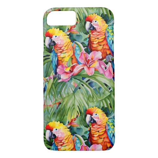 Mooie kleurrijke papegaaien en tropische bloemen Case-Mate iPhone case (Achterkant)