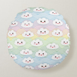 Mooie Kleurrijke Pastel Kawaii Wolken Patroon Rond Kussen