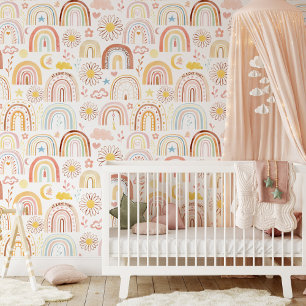 Mooie Kleurrijke Regenbogen en Madeliefjes Bloemen Behang