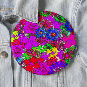 Mooie kleurrijke verbazingwekkende bloemmotief ont ronde button 6,0 cm