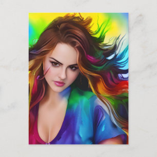 Mooie, kleurrijke vrouw briefkaart