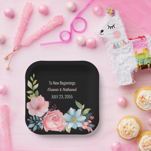 Mooie kleurrijke Waterverf bloemenbruiloft Papieren Bordje (Feest)