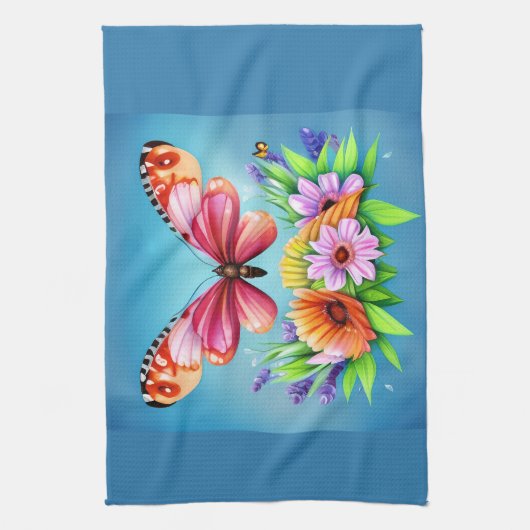 Mooie, kleurrijke Waterverf vlinder en ventilator Theedoek (Verticaal)