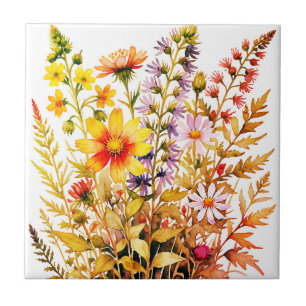 Mooie kleurrijke wilde bloemen aquarel tegeltje