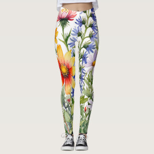 Mooie kleurrijke wilde bloemen aquarelschilderij leggings