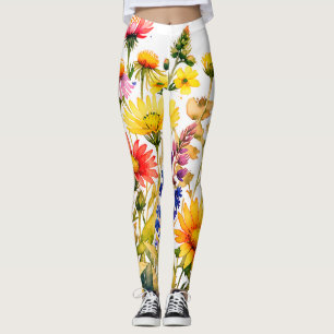 mooie kleurrijke wilde bloemen aquarelschildering leggings