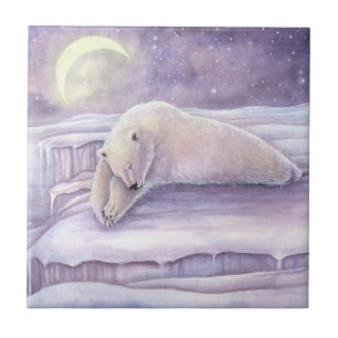 Mooie Knuffelige Slaande Ijsbeer Kunstwerk Tegeltje
