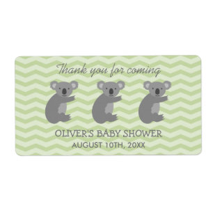Mooie koala beer baby shower waterflesstickers etiket