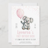 Mooie Koala roze ballon 1e verjaardag Kaart (Voorkant)