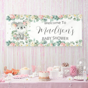 Mooie Koala Roze Bloemige Groene Welkom Achtergron Spandoek