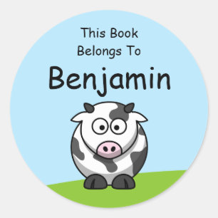 Mooie Koe Cartoon Dit Boek Hoort Bij Ronde Sticker