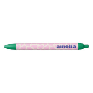 Mooie Koe Dierenprint Patroon Roze Groen Naam Zwarte Inkt Pen