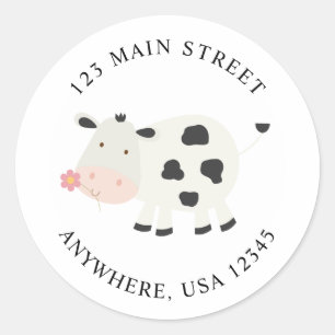Mooie koe verjaardag retouradreslabels ronde sticker