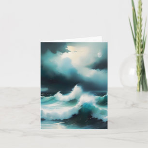 Mooie koele blauwe oceaan golven schilderen kaart