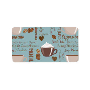 Mooie koffiekopjes Crème cafeïne korrels Bruin har Etiket