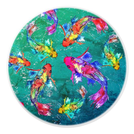 Mooie Koi Fish Pond Knobs en Pulls Keramische Knop (Voorkant)