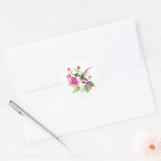 Mooie kolibrie bloemen illustratie ronde sticker (Envelop)