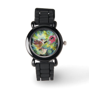 mooie kolibrie en bloemen horloge