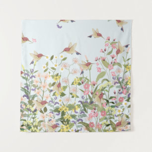 Mooie kolibrie in de bloemenhoed wandkleed