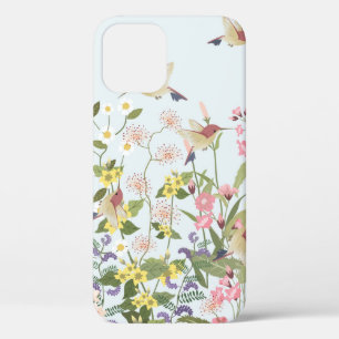 Mooie kolibrie in zoete bloemige bloementuin iPhone 12 hoesje