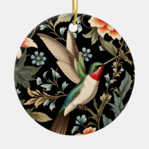 Mooie kolibrie op donkere bloemachtergrond keramisch ornament