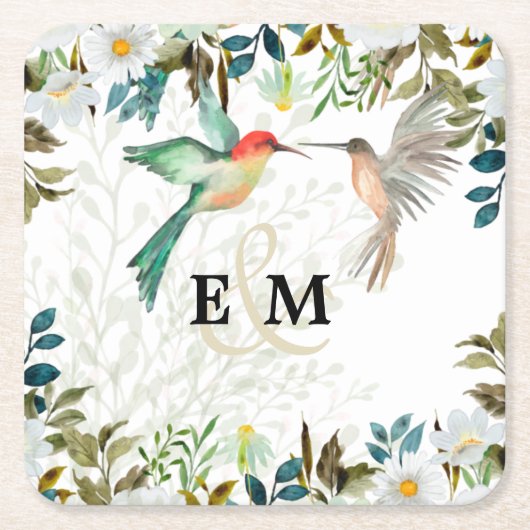 Mooie KOLIBRIE Paar Huwelijk Vierkante Kartonnen Onderzetter (Voorkant)