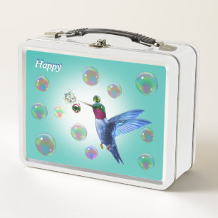 Mooie kolibrie & zeepbellen op licht turquoise