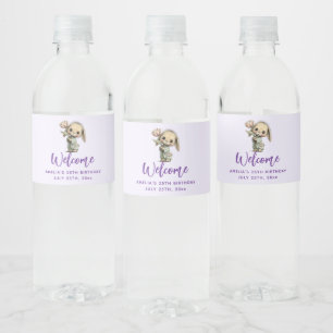 Mooie Konijn Houdt Een Tulpen Verjaardag Waterfles Etiket