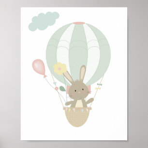 Mooie Konijn In Blauwe Luchtballon Kinderkamer Pos Poster