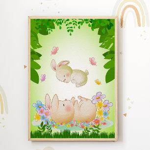 Mooie Konijn Nursery Poster Print Kinderkamer Deco