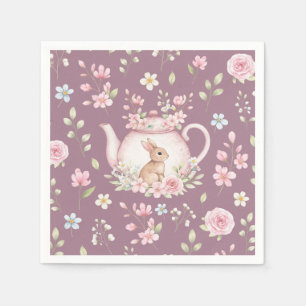 Mooie Konijn Theepot Roze Bloemen Lente Servet