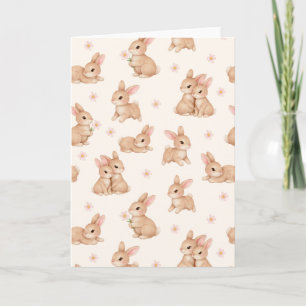 Mooie Konijnen Roze Bloemmotief Pasen Feestdagen Kaart