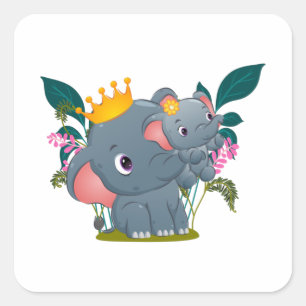 Mooie koningin van de olifant tilt haar op vierkante sticker