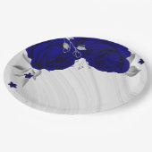 Mooie koningsblauwe bloemen zilvergrijze marmer papieren bordje (Gekanteld)