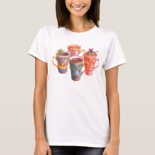 Mooie Koppen Lekkere Koffie op een Witte SS T-shirt