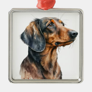 MOOIE KORTHARIGE TECKEL HOND METALEN ORNAMENT