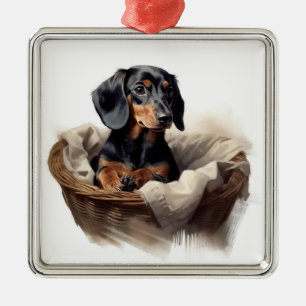 MOOIE KORTHARIGE TECKEL PUPPY HOND METALEN ORNAMENT
