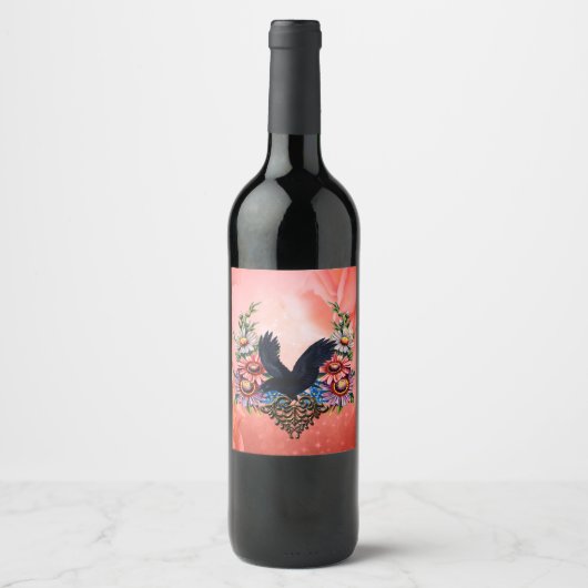 Mooie kraai wijn etiket (Voorkant)