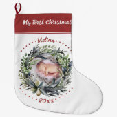 Mooie krans Baby's eerste kerstfoto Grote Kerstsok (Voorkant)