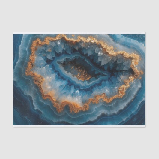 Mooie kristal geode agaat in blauwe crème en gaan tissuepapier (Voorkant)