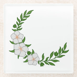 Mooie kroon halvemaan van witte bloemen glazen onderzetter