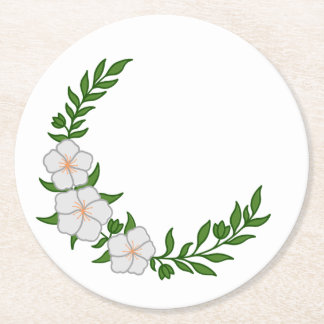 Mooie kroon halvemaan van witte bloemen ronde kartonnen onderzetter