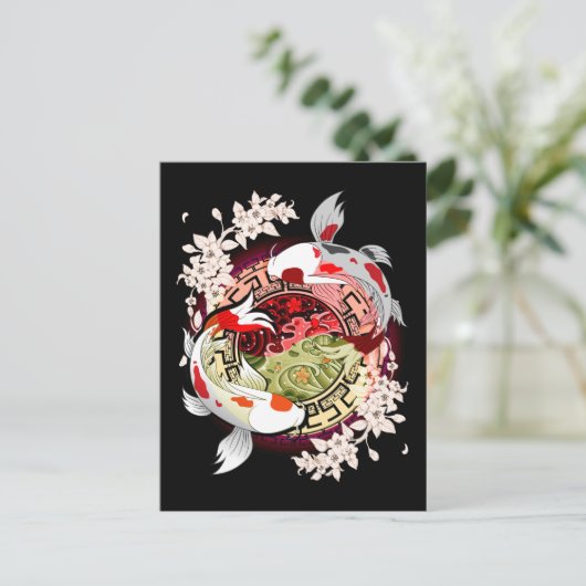 Mooie kunst Japanse ventilator Koi Fish Briefkaart (Staand voorkant)