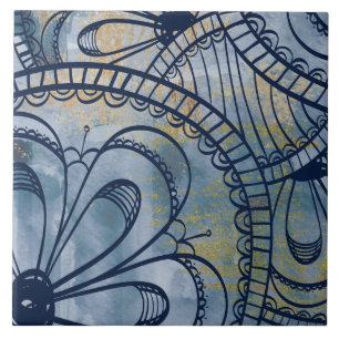 Mooie kunstblauw grijs faux koper tegeltje