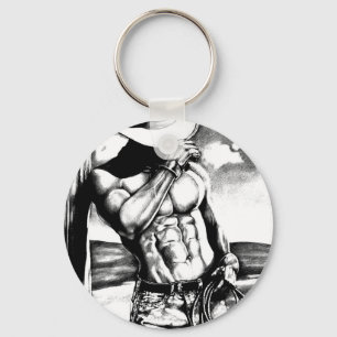 Mooie kunsttekening knap Cowboy Bodybuilder Sleutelhanger